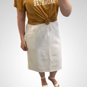 VINTAGE | White Midi Skirt with Pockets / Modern US Size XL 32” waist